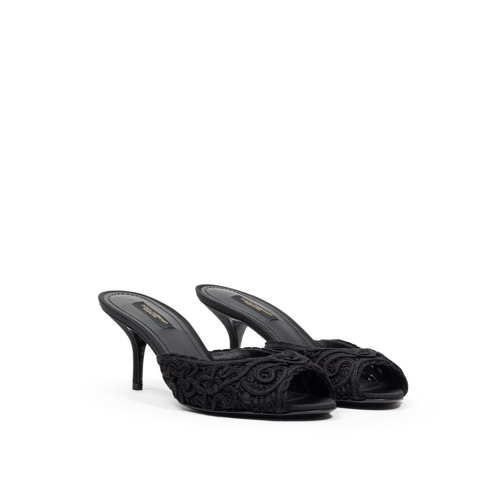 Sandals by Dolce & Gabbana for women in cotton black presents a sculptural silhouette, showcasing the Women's Cotton Sandals design with a sculptural and for a premium look.