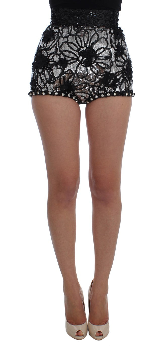 Shorts by Dolce & Gabbana for women in cotton nylon rayon & silk black & silver features a sharp silhouette, meticulously detailed with a sharp straight, a short cut, and a sophisticated high rise.