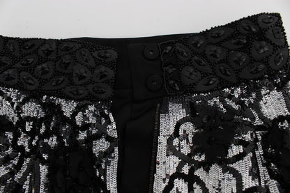 Shorts by Dolce & Gabbana for women in cotton nylon rayon & silk black & silver features a tailored silhouette with a straight short and high rise.