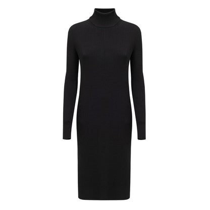 Dress by Bottega Veneta for women in wool black features an magnificent silhouette, artfully detailed with a magnificent wrap turtle neckline and long-sleeve that flows into an magnificent knee.