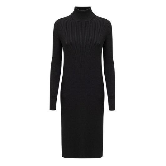 Dress by Bottega Veneta for women in wool black features an magnificent silhouette, artfully detailed with a magnificent wrap turtle neckline and long-sleeve that flows into an magnificent knee.