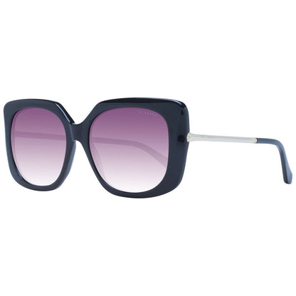 Sunglasses by Ted Baker for women in acetate black showcases a ethereal silhouette, featuring black coloured frame full-rim square frame design with gradient category-3-dark-tint lens for a ethereal finish.
