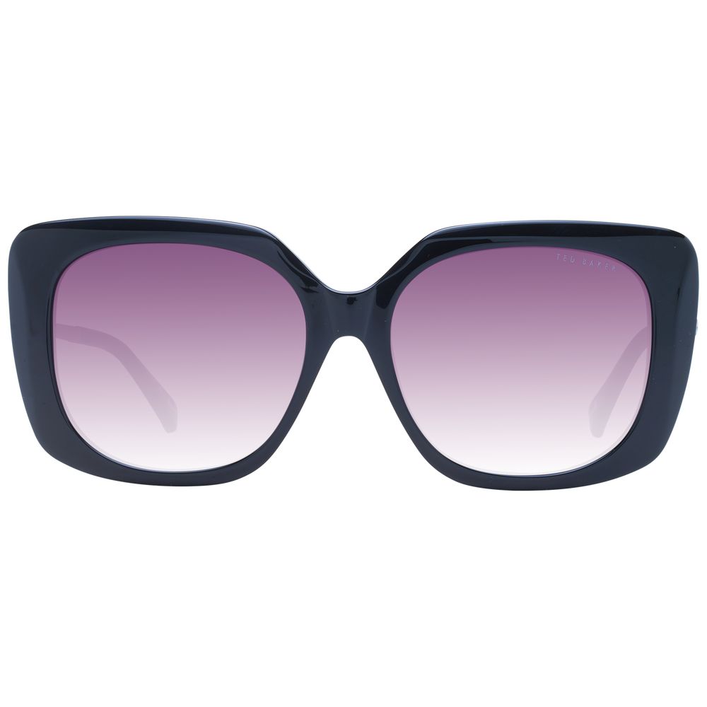 Sunglasses by Ted Baker for women in acetate black features an lustrous full-rim square frame design with black coloured frame detailing and gradient category-3-dark-tint lens for a lustrous aesthetic.