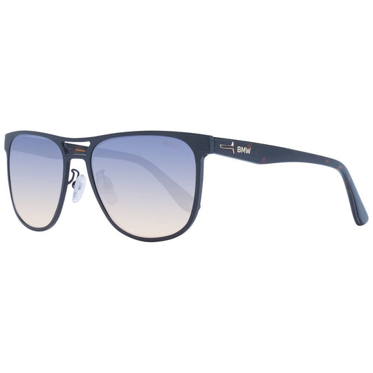 Sunglasses by BMW for men in aluminium black features an ethereal aviator full-rim frame design with black coloured frame frames and gradient category-2-medium-tint lens for a ethereal finish.