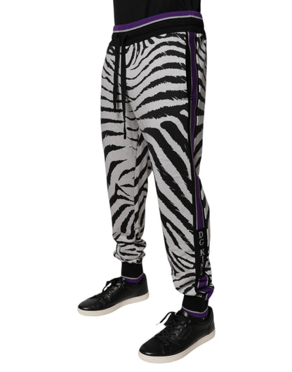 Dolce & Gabbana Black White Zebra Men Jogger Sweatpants Pants