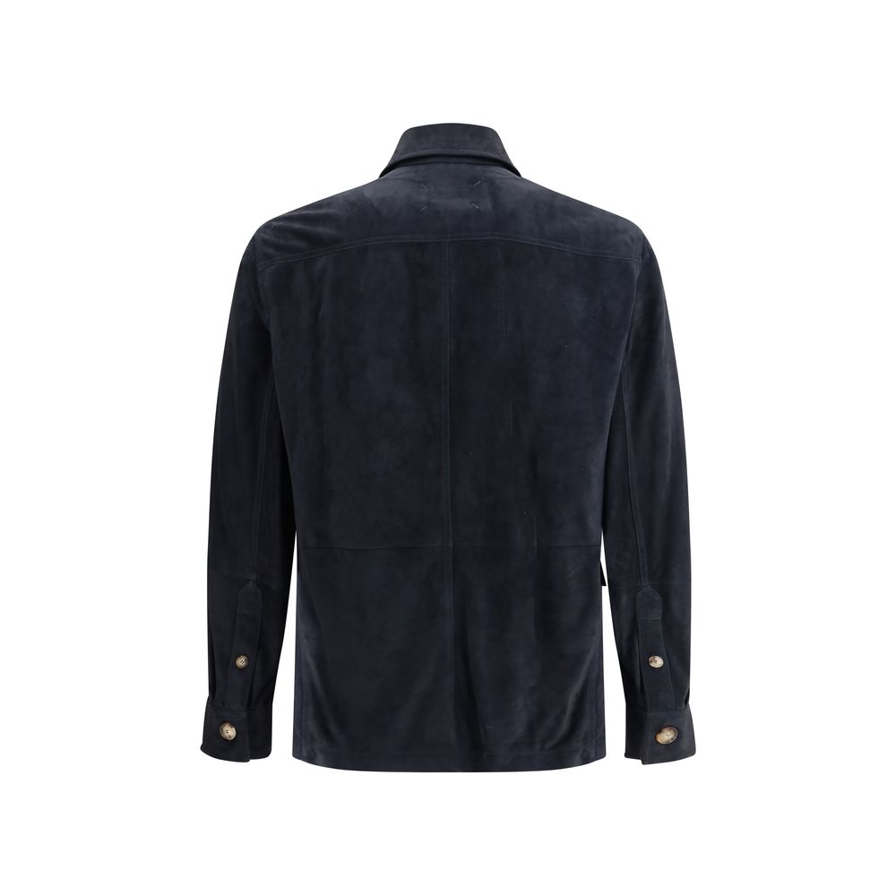 Jacket by Brunello Cucinelli for men in bos taurus calf suede leather blue presents a authentic silhouette, artfully detailed with a authentic and functional pockets for a premium authentic finish.