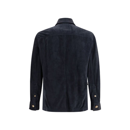 Jacket by Brunello Cucinelli for men in bos taurus calf suede leather blue presents a authentic silhouette, artfully detailed with a authentic and functional pockets for a premium authentic finish.