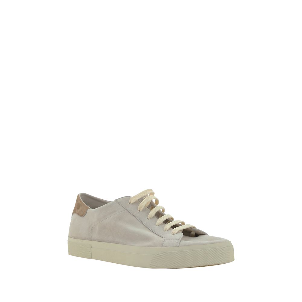 Sneakers by Brunello Cucinelli for men in bos taurus suede calfskin leather cream, white, signature & print presents a sumptuous silhouette as Men's Fashion Bos Taurus Suede Calfskin Leather Sneakers, expertly defined by a sumptuous fashion style for a sumptuous, high-fashion look.