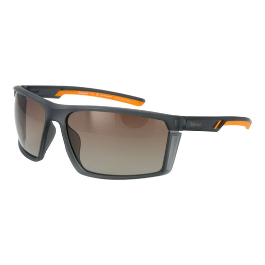 Sunglasses by Timberland for men in metal gray features a sumptuous silhouette, showcasing a sumptuous rectangle full-rim frame design in gray coloured frame with high-performance polarized gradient category-2-medium-tint lens.