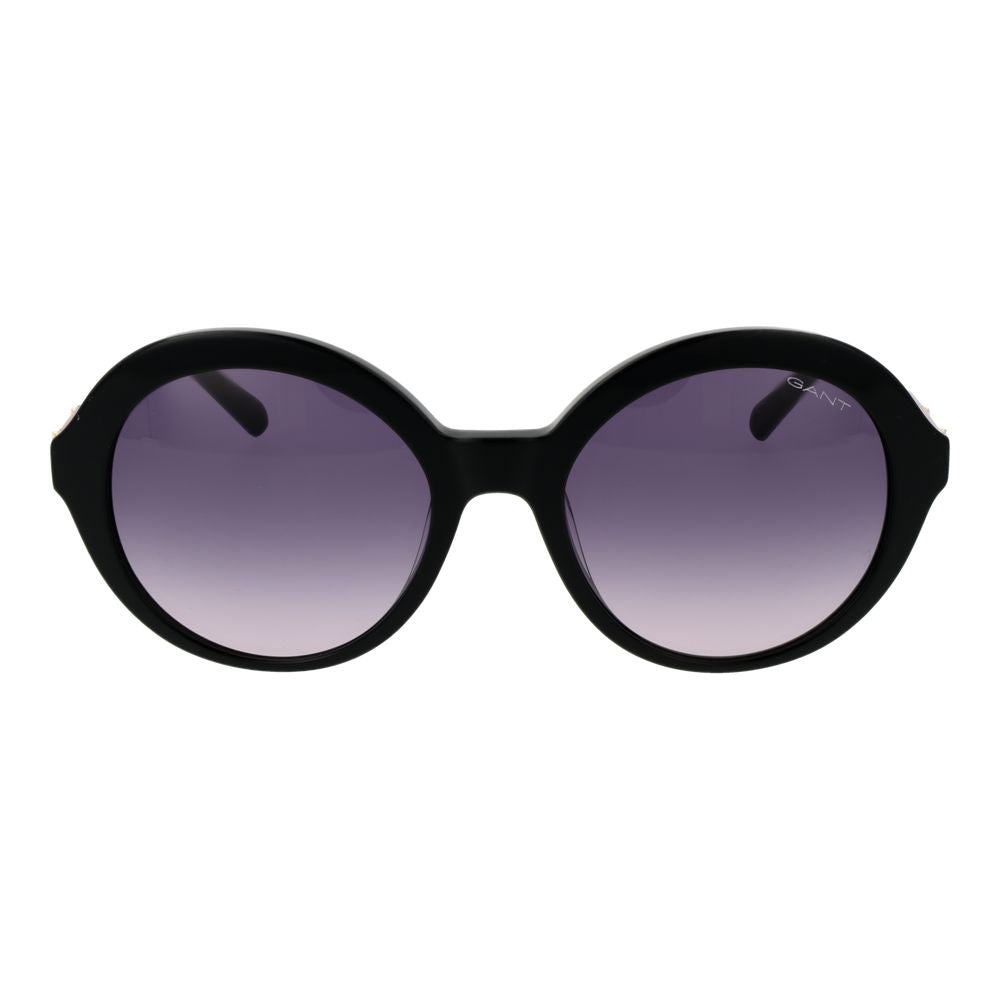 Sunglasses by Gant for women in acetate black showcases a ethereal silhouette, featuring black coloured frame full-rim round frame design with gradient category-3-dark-tint lens for a ethereal finish.