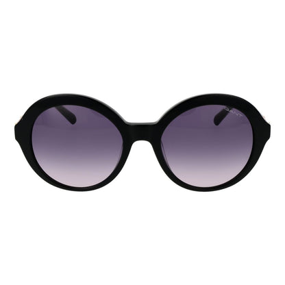Sunglasses by Gant for women in acetate black showcases a ethereal silhouette, featuring black coloured frame full-rim round frame design with gradient category-3-dark-tint lens for a ethereal finish.