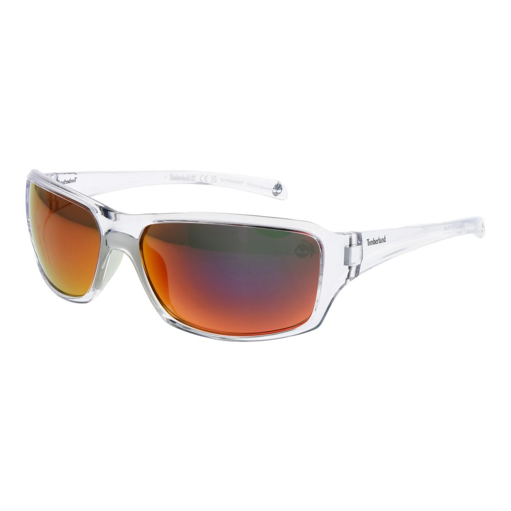 Sunglasses by Timberland for men in plastic and transparent presents a sumptuous silhouette, featuring transparent coloured frame and full-rim sport frame design with polarized mirrored category-3-dark-tint lens for a sumptuous look.