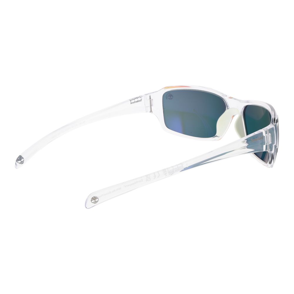 This Sunglasses by Timberland for men in plastic transparent presents a sumptuous silhouette, showcasing a sumptuous full-rim sport frame design in transparent coloured frame and high-performance polarized mirrored category-3-dark-tint lens.