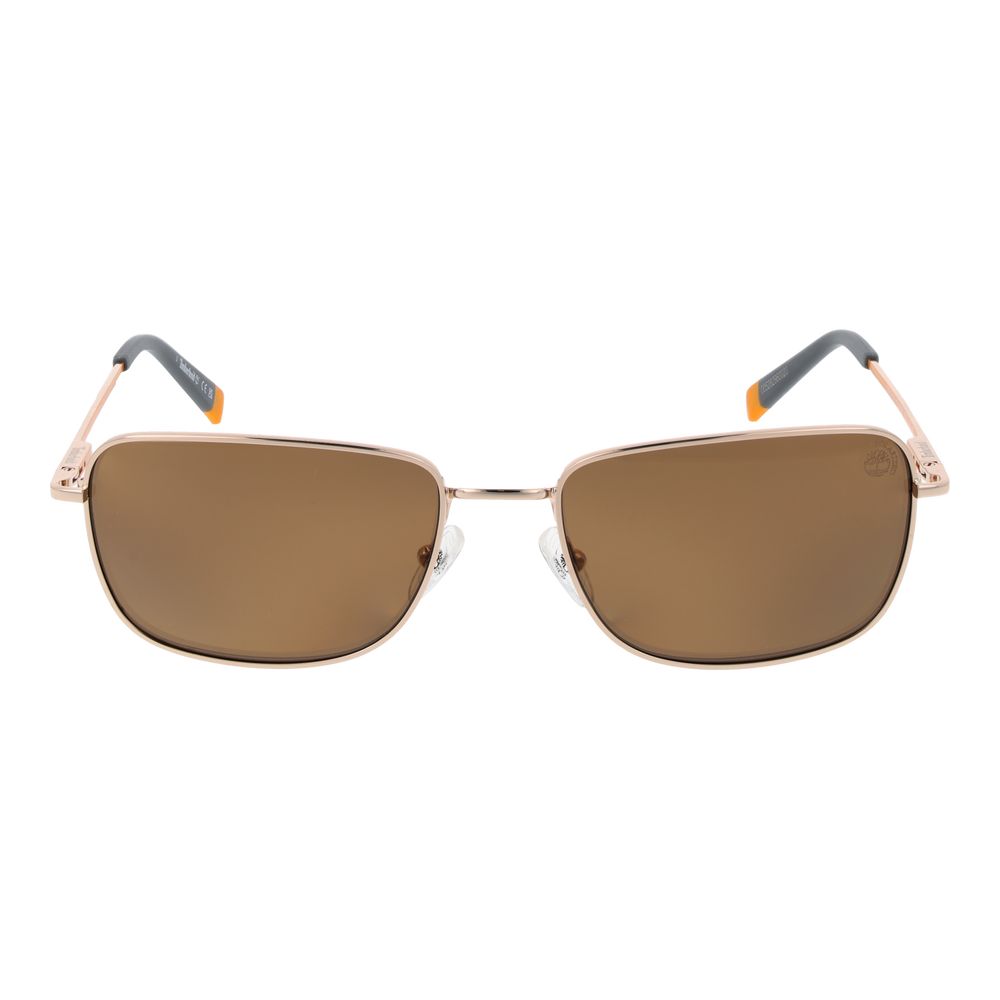 Sunglasses by Timberland for men in metal gold features an ethereal full-rim square frame design with gold coloured frame frames and polarized category-3-dark-tint lens for a ethereal finish.