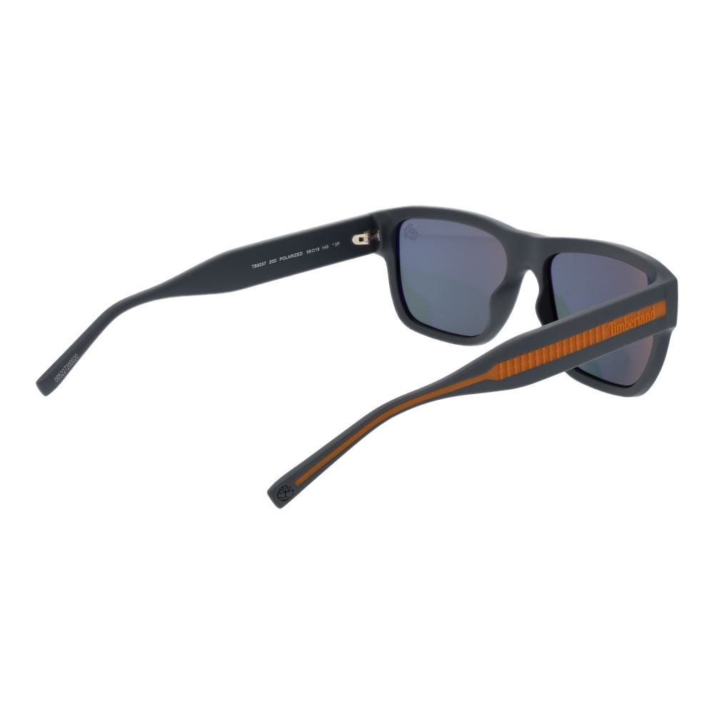Sunglasses by Timberland for men in plastic gray showcases a ethereal silhouette, featuring gray coloured frame rectangle full-rim frame design with polarized mirrored category-3-dark-tint lens for a ethereal finish.
