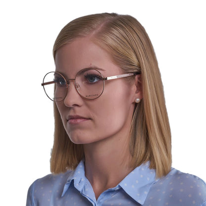 Eyeglasses Frames by Marciano by Guess for women in rose-gold features an refined silhouette, showcasing a sophisticated rose-gold coloured frame and refined full-frame frame design for a refined look.