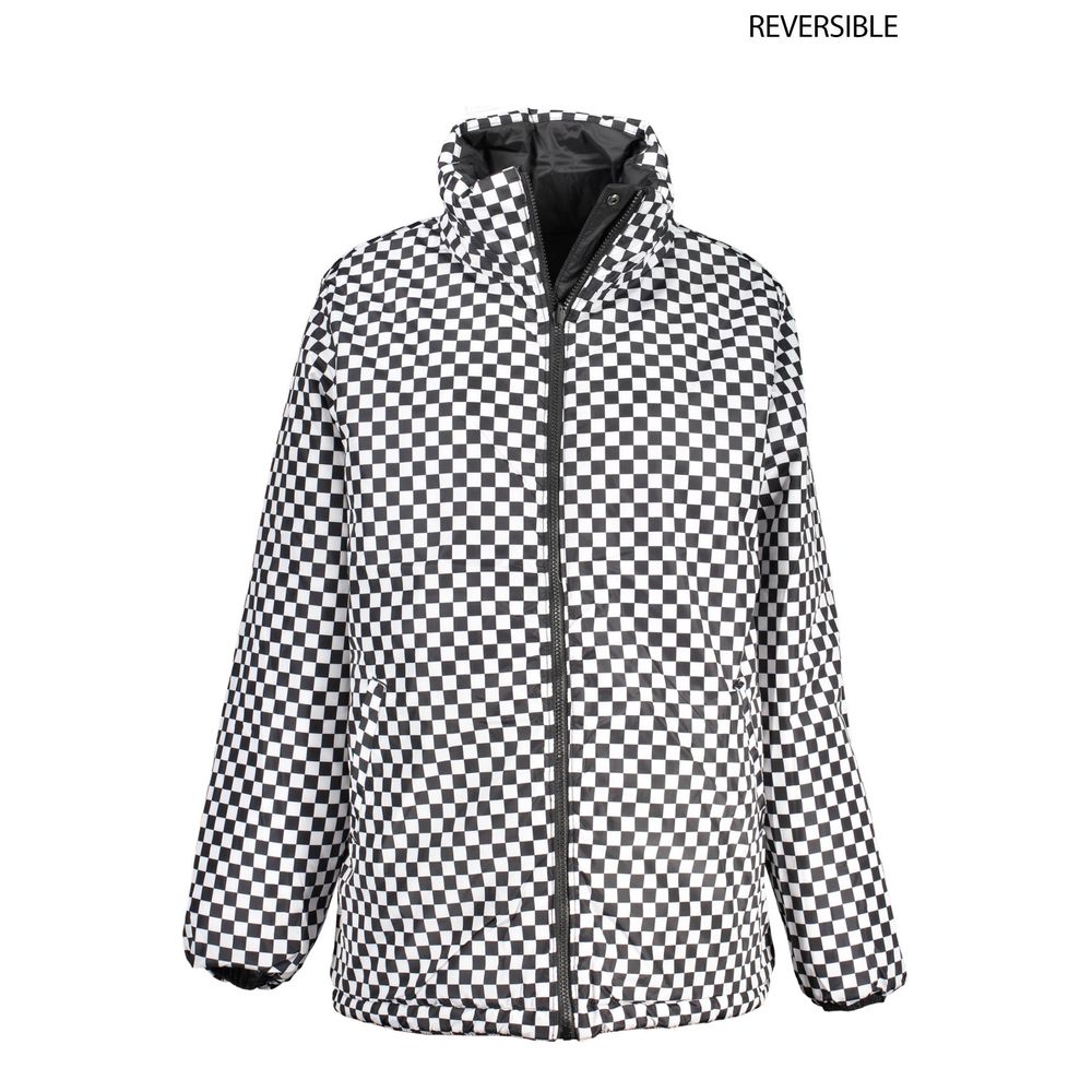 Jacket by Vans for women in nylon black & white features an utilitarian silhouette with a refined , showcasing sophisticated water-resistant & pockets for an utilitarian aesthetic.