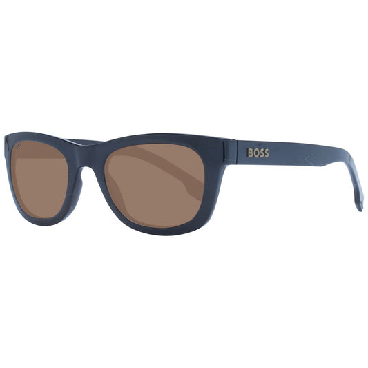 This Sunglasses by Hugo Boss for men in eco cellulose propionate black presents a sumptuous silhouette, showcasing a sumptuous rectangle full-rim frame design in black coloured frame and high-performance non-polarized category-3-dark-tint lens.
