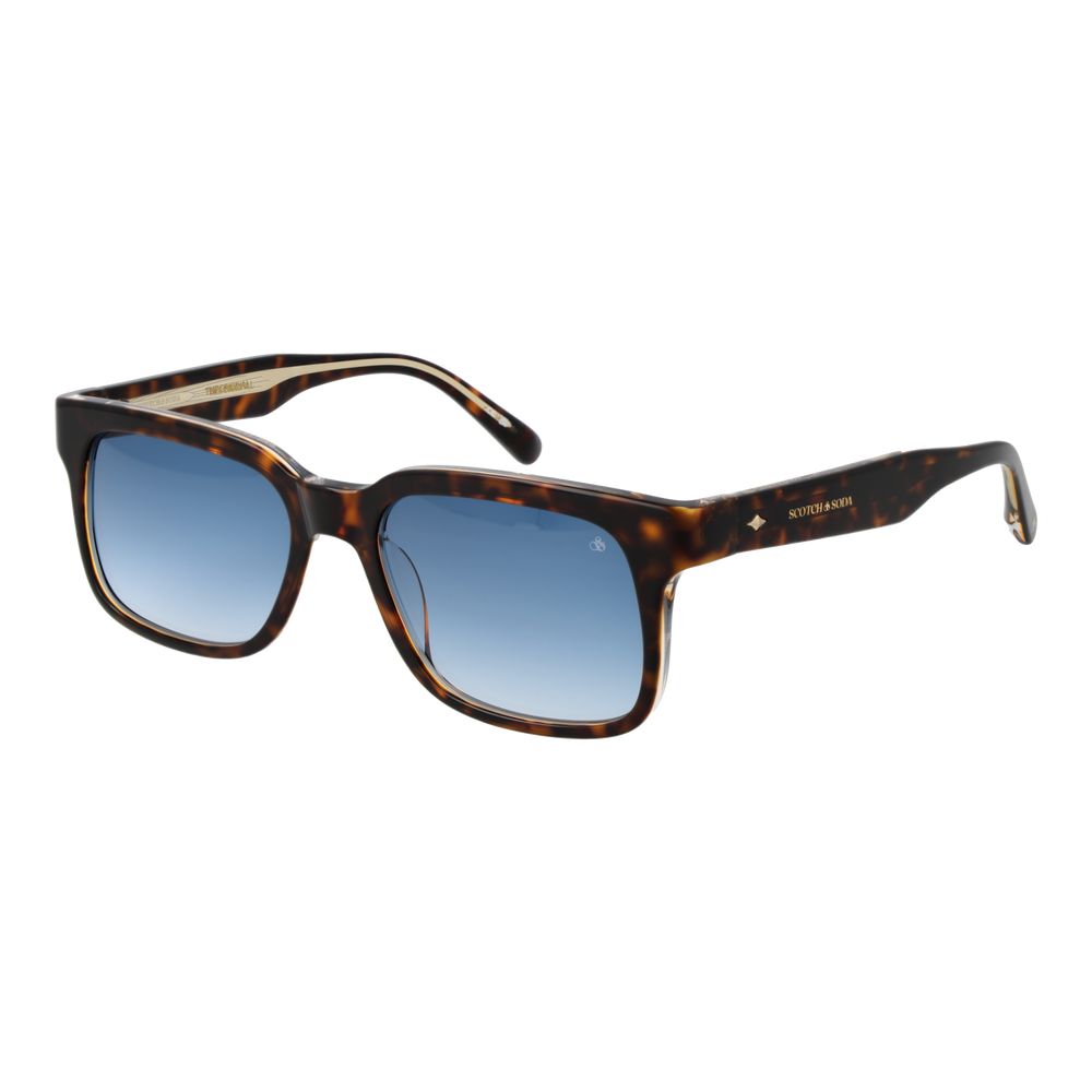 Sunglasses by Scotch & Soda for men in brown features an lustrous full-rim square frame design with brown coloured frame detailing and gradient category-2-medium-tint lens for a lustrous aesthetic.