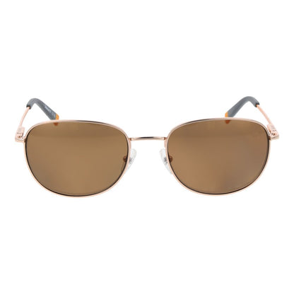 Sunglasses by Timberland for men in metal gold showcases a ethereal silhouette, featuring gold coloured frame full-rim oval frame design with polarized mirrored category-3-dark-tint lens for a ethereal finish.