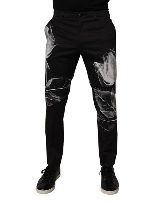 Pants by Dolce & Gabbana for men in stretch cotton black & floral showcases a unrivaled comfort silhouette, featuring a skinny cut and long with a mid rise for a unrivaled comfort and refined aesthetic.
