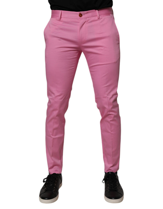 Pants by Dolce & Gabbana for men in stretch cotton pink features an understated silhouette, showcasing a sophisticated slim and long with a refined mid rise for an understated, polished aesthetic.