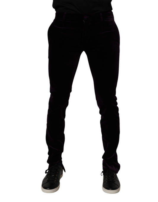 Pants by Dolce & Gabbana for men in stretch cotton velvet violet features an on trend silhouette with a mid rise and cut in an elegant long for a sophisticated look.