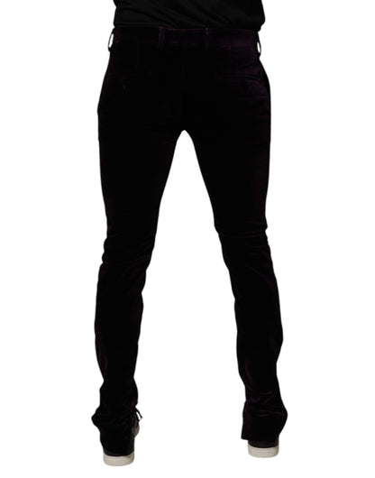 Dolce & Gabbana Violet Velvet Cotton Men Dress Formal Pants