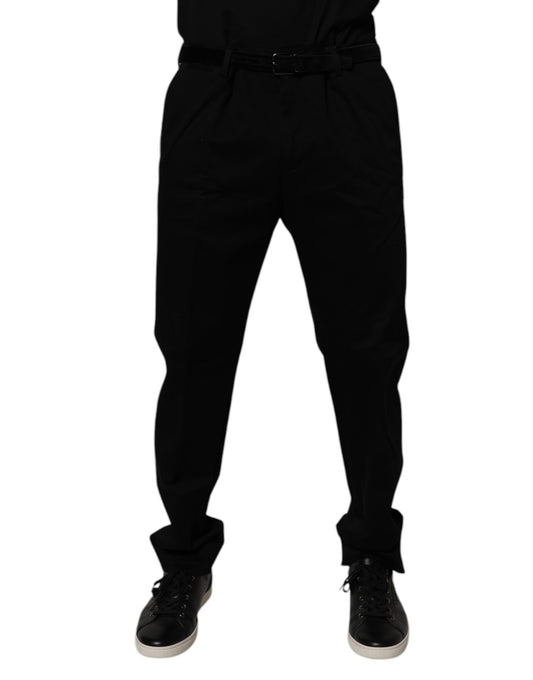 Pants by Dolce & Gabbana for men in stretch cotton black features an understated silhouette, showcasing a sophisticated skinny and long with a refined mid rise for an understated, polished aesthetic.