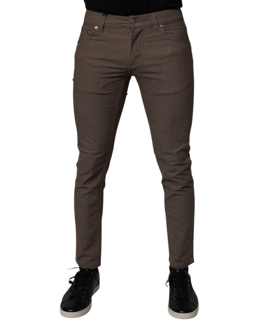 Chinos Pants by Dolce & Gabbana for men in stretch cotton brown features an utilitarian-chic silhouette, showcasing a utilitarian-chic with a long cut and for a refined look.
