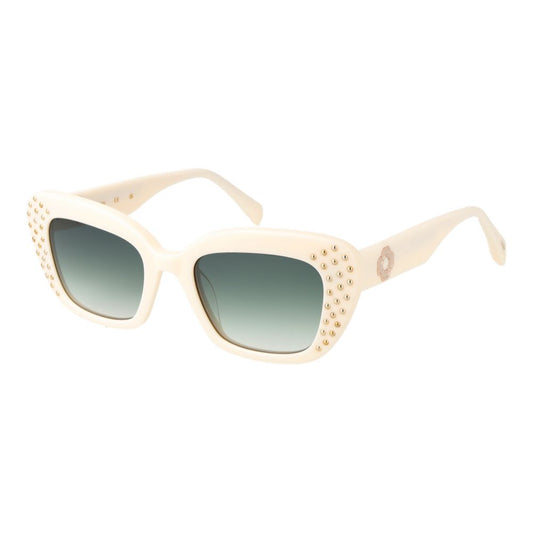 Sunglasses by Maje for women in acetate and cream featuring an opulent full-rim cat-eye frame design with a sophisticated cream coloured frame finish and high-performance gradient category-1-light-tint lens.