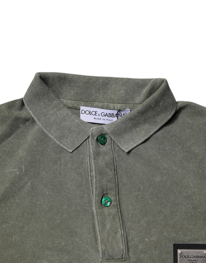 Dolce & Gabbana Army Green Logo Plaque Cotton Polo Shirt T-shirt