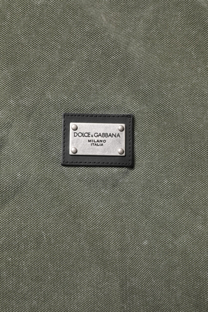 Dolce & Gabbana Army Green Logo Plaque Cotton Polo Shirt T-shirt