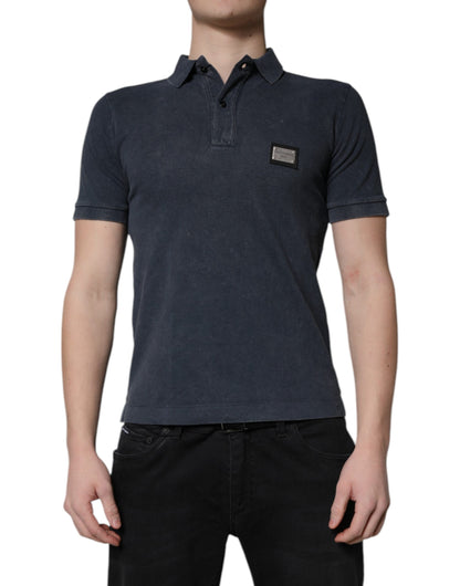 Dolce & Gabbana Dark Blue Logo Plaque Cotton Men Polo Shirt T-shirt