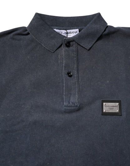 Dolce & Gabbana Dark Blue Logo Plaque Cotton Men Polo Shirt T-shirt