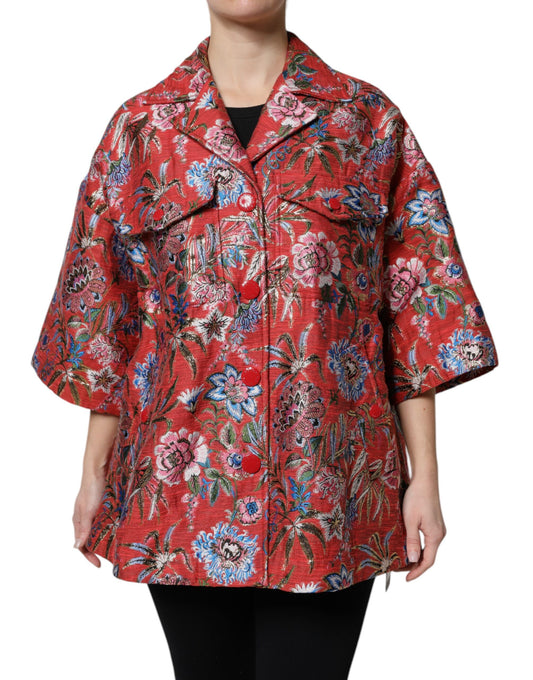 Dolce & Gabbana Women's Cotton Nylon Polyester & Silk Jacket - Red Floral Jacquard