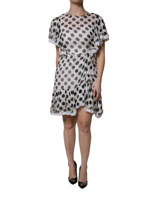 Dolce & Gabbana Women's A Line Flared Stretch Cotton Nylon & Silk Knee Dress - White Print