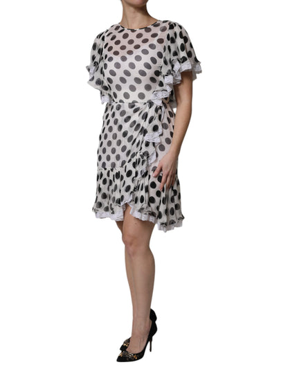 Dolce & Gabbana Women's A Line Flared Stretch Cotton Nylon & Silk Knee Dress - White Print