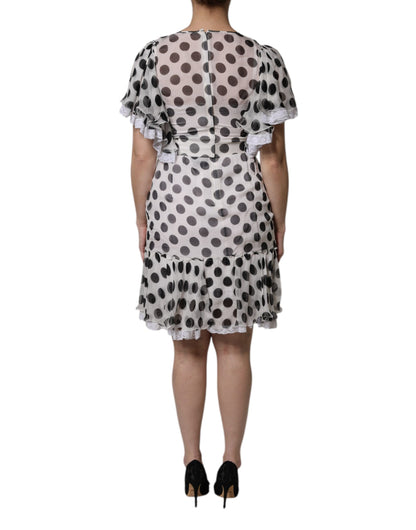 Dolce & Gabbana Women's A Line Flared Stretch Cotton Nylon & Silk Knee Dress - White Print