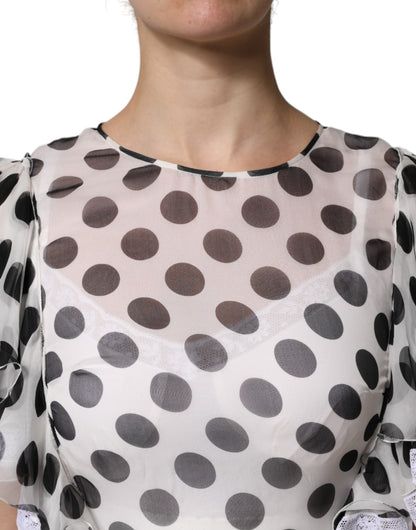 Dolce & Gabbana Women's A Line Flared Stretch Cotton Nylon & Silk Knee Dress - White Print