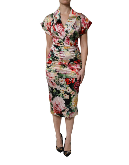 Dolce & Gabbana Women's Sheath Short-Sleeve Silk Midi Short Dress - Multicolor Floral Print