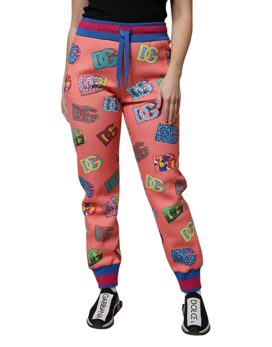 Dolce & Gabbana Women's Regular Fit Mid Rise Polyester Jogger Sweatpants - Pink Monogram Print