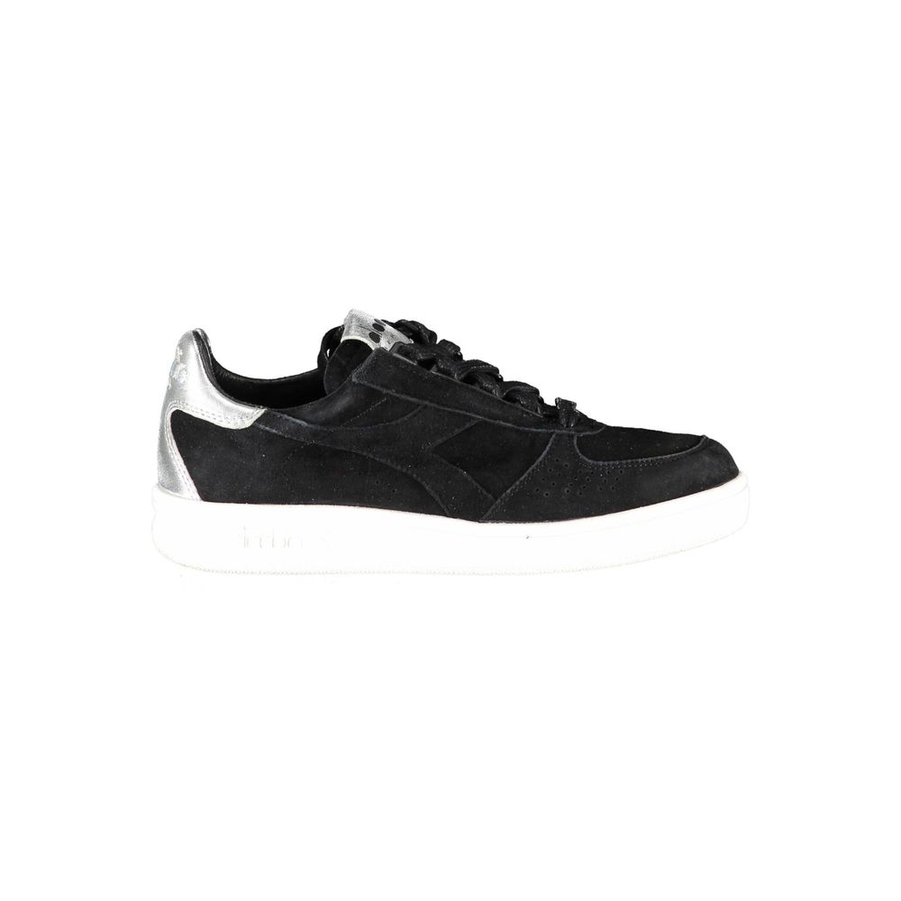 Sneakers by Diadora for women in cotton & leather black features an sumptuous silhouette, showcasing the premium Women's Fashion Cotton & Leather Sneakers in a sumptuous fashion style that offers a sumptuous finish for refined style.