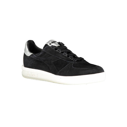 Sneakers by Diadora for women in cotton & leather black presents a sumptuous silhouette, artfully capturing the essence of the Women's Fashion Cotton & Leather Sneakers with its sumptuous fashion style design.