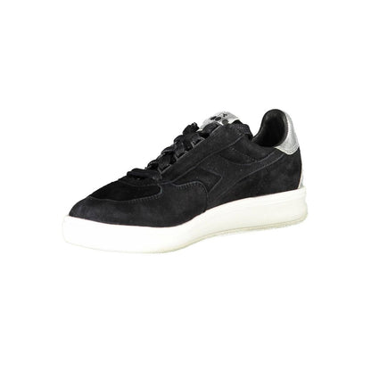 Sneakers by Diadora for women in cotton & leather black presents a sumptuous silhouette from the Women's Fashion Cotton & Leather Sneakers collection, showcasing a sumptuous fashion style for an elevated aesthetic.