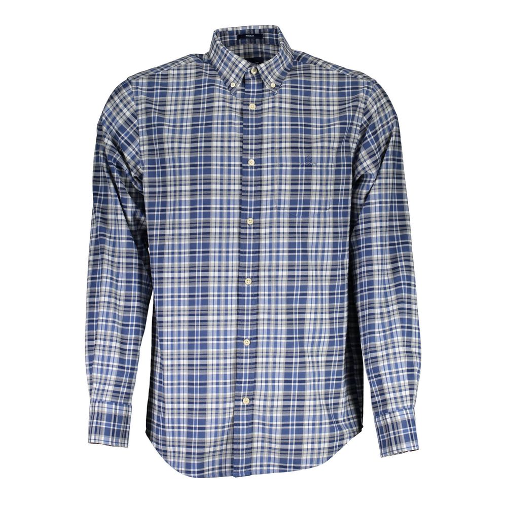 Shirt by Gant for men in cotton blue showcases a sleek silhouette, elegantly detailed with a sleek button-down-collar neckline and for a sleek finish.