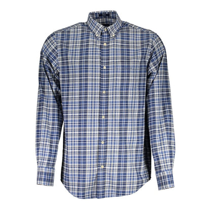 Shirt by Gant for men in cotton blue showcases a sleek silhouette, elegantly detailed with a sleek button-down-collar neckline and for a sleek finish.
