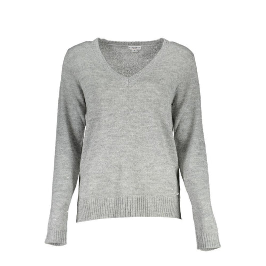 Sweater by U.S. POLO ASSN. for women in wool nylon & polyester silver showcases a discreet silhouette, finished with a discreet wrap v-neck neckline and for a discreet look.
