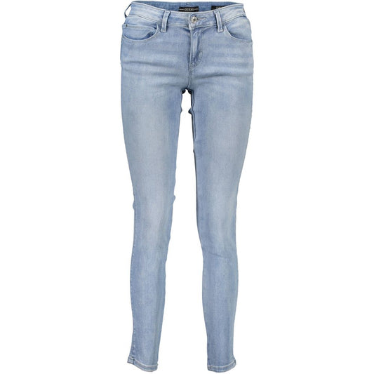 Pants by Guess Jeans for women in stretch denim cotton light-blue features an understated silhouette, showcasing a sophisticated and long with a refined for an understated, polished aesthetic.