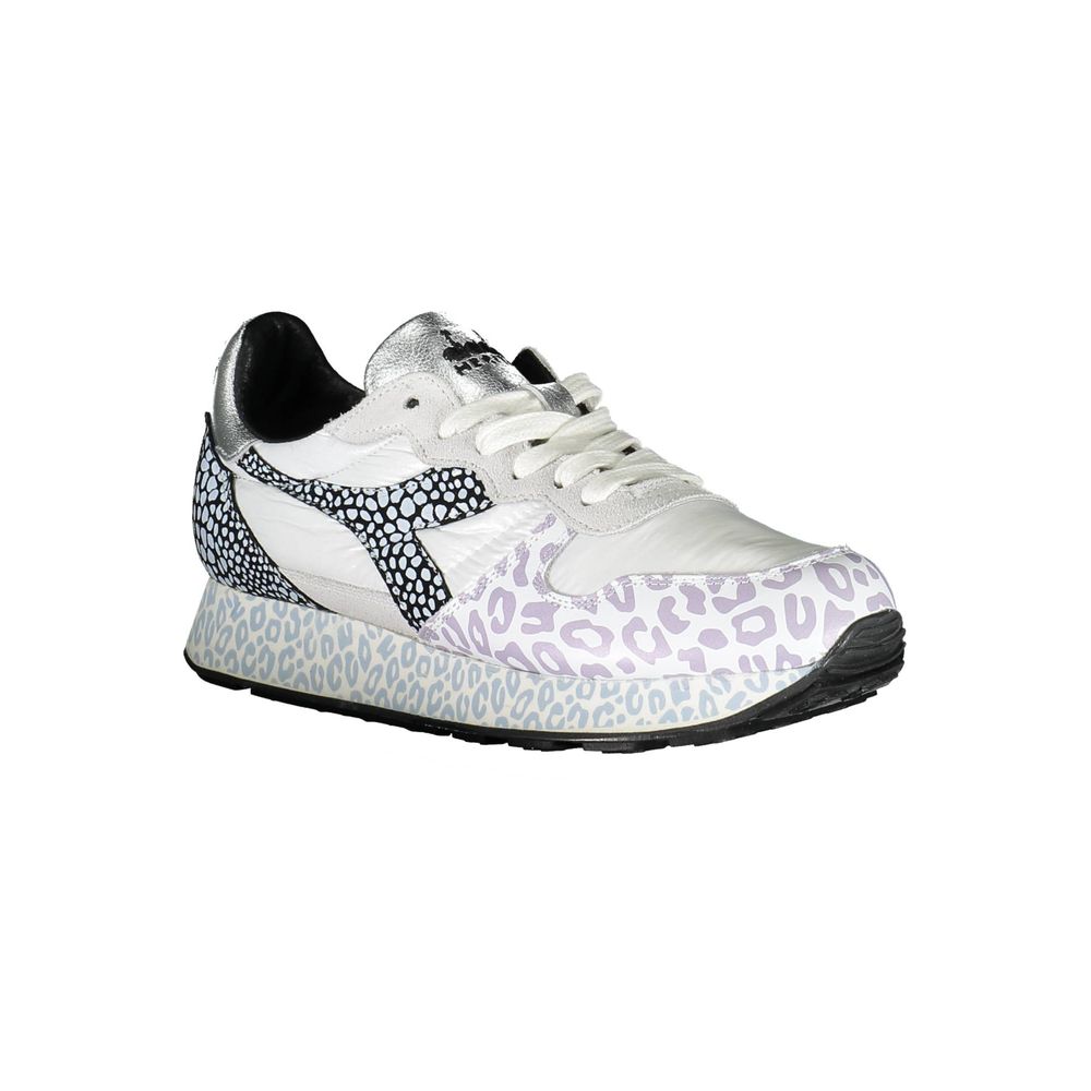 Sneakers by Diadora for women in cotton & leather white features an opulent silhouette from the Women's Casual Cotton & Leather Sneakers collection, showcasing a signature casual style with an opulent finish.